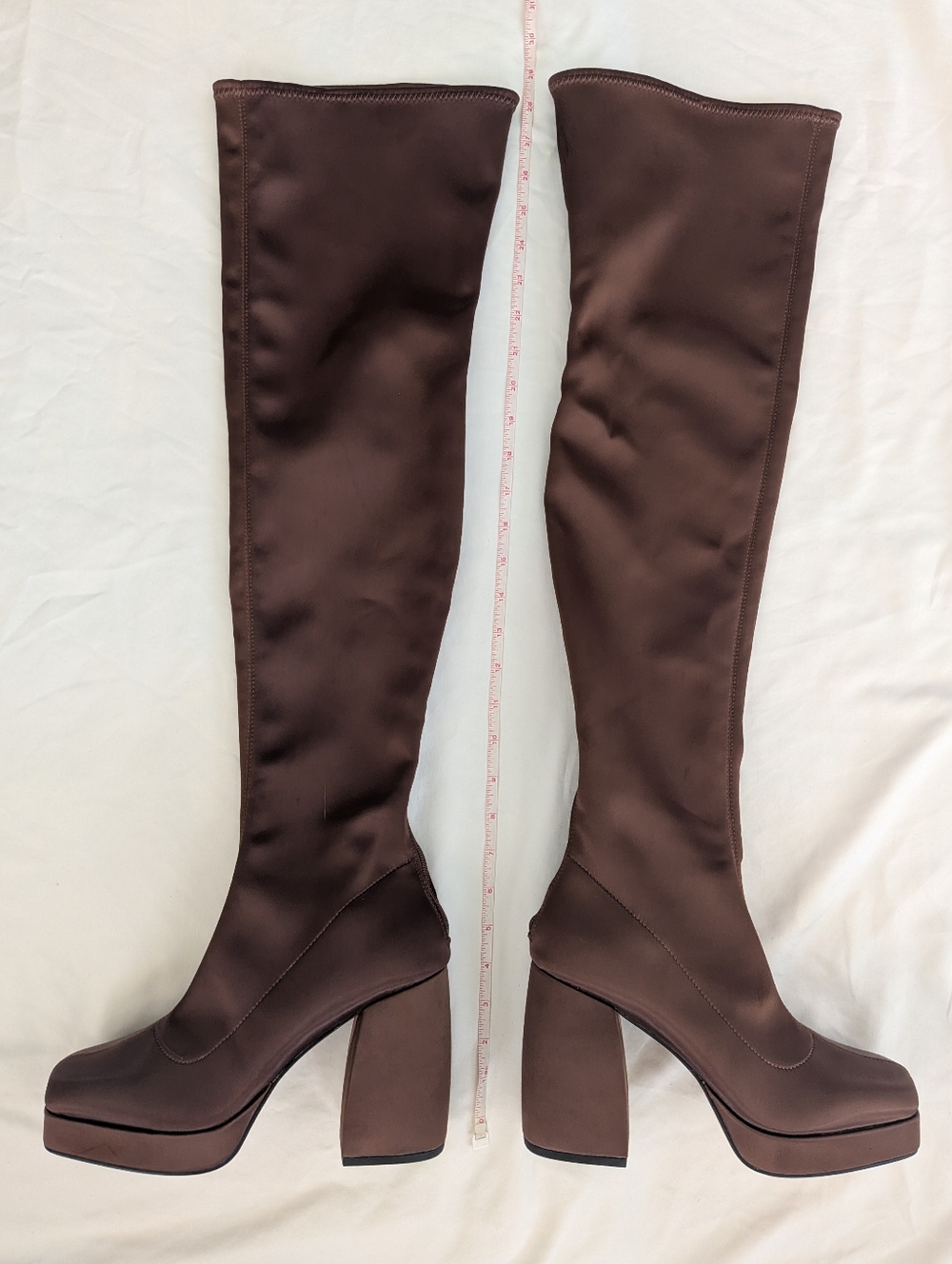 Katy Perry Brown Satin UpliftOTK Over the Knee High Heel Zip Platform Boot Sz 10 - Picture 2 of 9